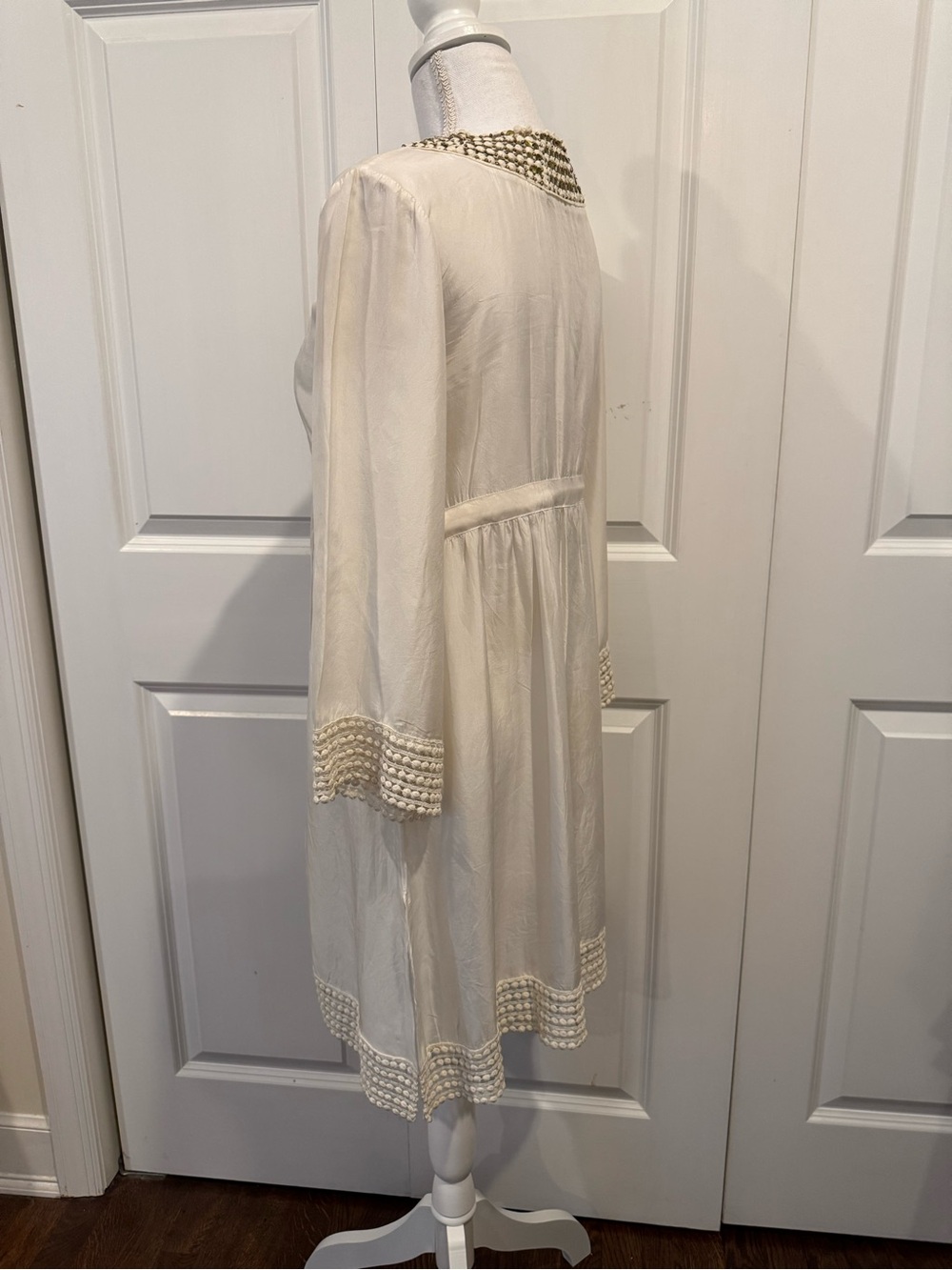 DESPI 100% Silk Beaded Swim Cover Up Tunic Dress Ivory Resort Boho Size M - Picture 5 of 15